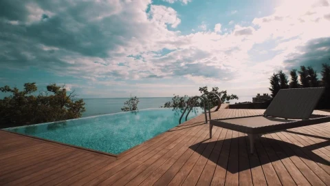 Stock Video Infinity Pool And Wooden Deck Animated Wallpaper - Free Live Wallpaper