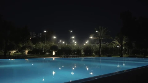 Stock Video Illuminated Hotel Pool At Night Animated Wallpaper - Free Live Wallpaper