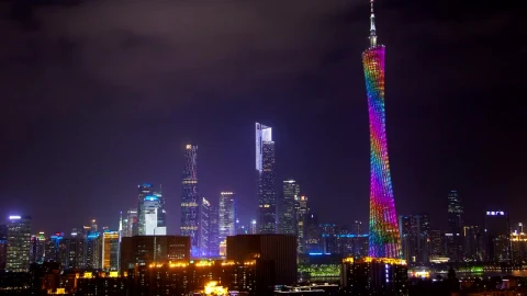 Stock Video Illuminated Guangzhou Tv Tower At Night Animated Wallpaper - Free Live Wallpaper