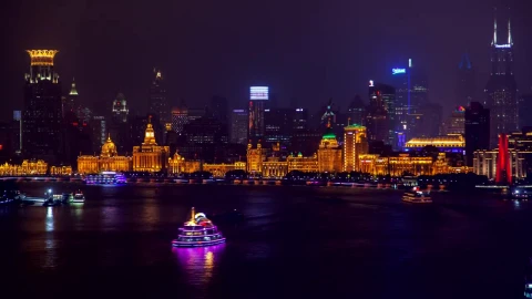 Stock Video Illuminated Ferries On The Shang Hai In River Animated Wallpaper - Free Live Wallpaper