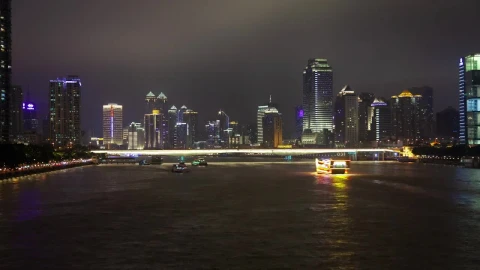 Stock Video Illuminated Ferries And The Guangzhou City Lights Animated Wallpaper - Free Live Wallpaper