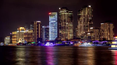 Stock Video Illuminated Chinese Boats In Shanghai Harbor Animated Wallpaper - Free Live Wallpaper