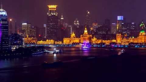 Stock Video Illuminated Buildings In The Shanghai River Animated Wallpaper - Free Live Wallpaper