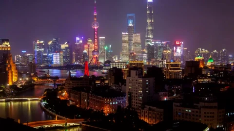 Stock Video Illuminated Buildings In Shanghai City Scape Animated Wallpaper - Free Live Wallpaper