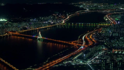Stock Video Illuminated Bridges In Seoul At Night Animated Wallpaper - Free Live Wallpaper