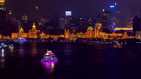 Stock Video Illuminated Buildings By The Shanghai River Animated Wallpaper - Free Live Wallpaper