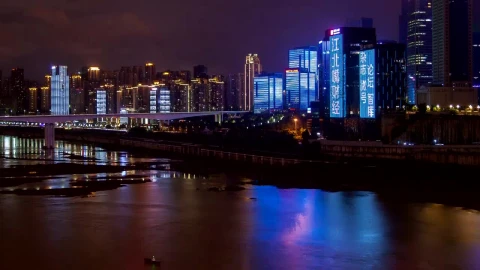 Stock Video Illuminated And Flashing Buildings By The River Animated Wallpaper - Free Live Wallpaper