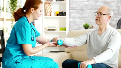 Stock Video Hospital Nurse Helping Man With Physical Therapy Animated Wallpaper - Free Live Wallpaper