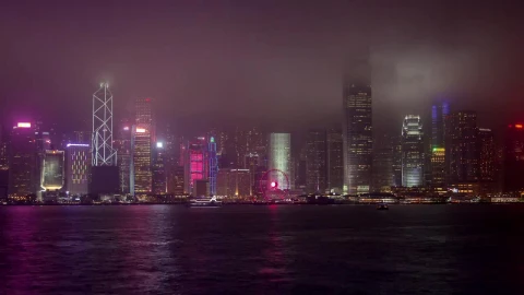 Stock Video Hong Kong Skyscrapers On A Foggy Night Animated Wallpaper - Free Live Wallpaper
