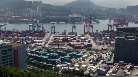 Stock Video Hong Kong Industrial Container Port At Daytime Animated Wallpaper - Free Live Wallpaper
