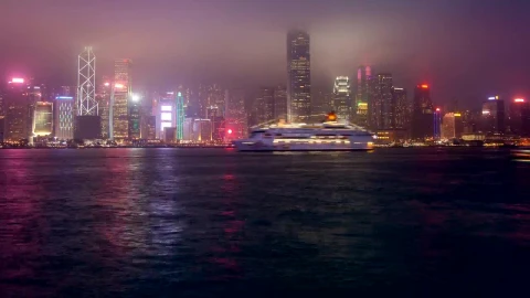 Stock Video Hong Kong Harbor With City Flashing Buildings Animated Wallpaper - Free Live Wallpaper