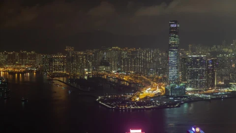 Stock Video Hong Kong Harbor And Cityscape At Night Animated Wallpaper - Free Live Wallpaper