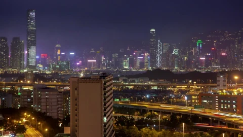 Stock Video Hong Kong City Skyline And Overpass At Night Animated Wallpaper - Free Live Wallpaper