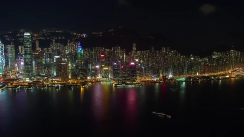 Stock Video Hong Kong City Skyline And Bay In The Night Animated Wallpaper - Free Live Wallpaper