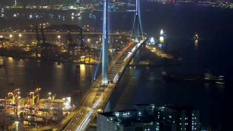 Stock Video Hong Kong Bay And Bridge Traffic At Night Animated Wallpaper - Free Live Wallpaper