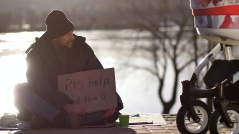 Stock Video Homeless Man On The Street With A Cardboard Sign Animated Wallpaper - Free Live Wallpaper