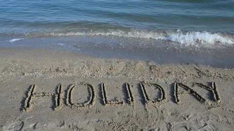 Stock Video Holiday Written In The Sand Near The Sea Animated Wallpaper - Free Live Wallpaper