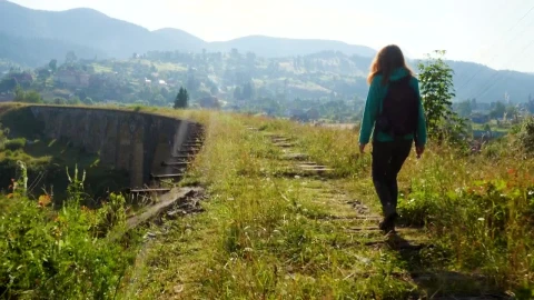 Stock Video Hiker Woman Walking Through An Ancient Route Path Animated Wallpaper - Free Live Wallpaper