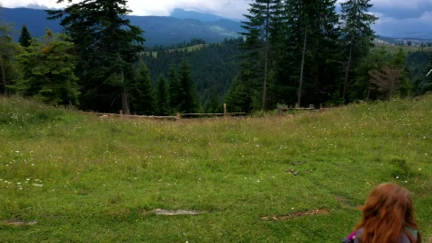 Stock Video Hiker Woman Walking In The Mountain Forest Animated Wallpaper - Free Live Wallpaper