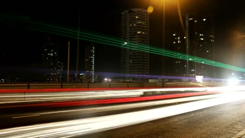Stock Video Highway At Night With Cars And Buildings Exposure Animated Wallpaper - Free Live Wallpaper
