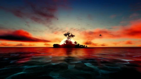 Stock Video Helicopter Flying Over An Island At Sunset Animated Wallpaper - Free Live Wallpaper