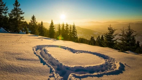Stock Video Heart Shape In The Snow Mountains At Sunset Animated Wallpaper - Free Live Wallpaper