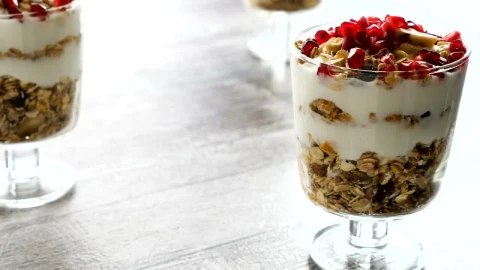 Stock Video Healthy Diet Breakfast Idea With Granola Yogurt Animated Wallpaper - Free Live Wallpaper