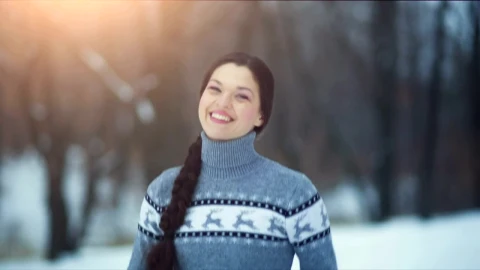 Stock Video Happy Woman With Thumbs Up In Snowy Forest Animated Wallpaper - Free Live Wallpaper