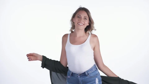 Stock Video Happy Woman Dancing On A White Background Animated Wallpaper - Free Live Wallpaper