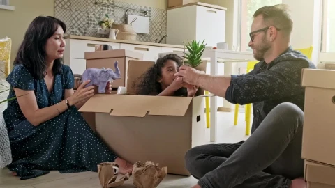 Stock Video Happy Mixed Ethnicity Family Unpacking Boxes Animated Wallpaper - Free Live Wallpaper