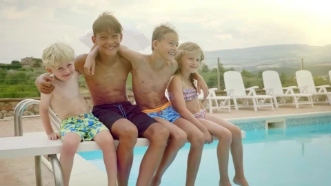Stock Video Happy Kids Outside The Pool Animated Wallpaper - Free Live Wallpaper