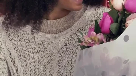 Stock Video Happy Girl Smelling A Bouquet Of Flowers On Valentines Day Animated Wallpaper - Free Live Wallpaper