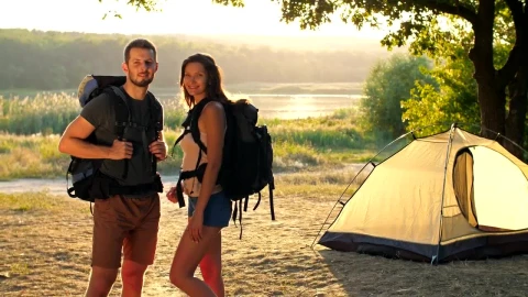 Stock Video Happy Camping Couple Watching Together At Camera Animated Wallpaper - Free Live Wallpaper