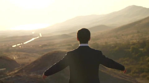 Stock Video Happy Businessman Raises Hands Seen From Behind Animated Wallpaper - Free Live Wallpaper