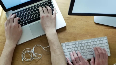 Stock Video Hands Working On Different Keyboards On A Desk Animated Wallpaper - Free Live Wallpaper