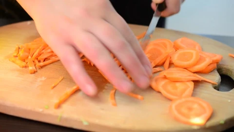 Stock Video Hands Of A Person Chopping Carrots On A Board Animated Wallpaper - Free Live Wallpaper
