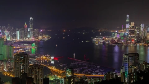Stock Video Landscape Of The City Of Hong Kong At Night Animated Wallpaper - Free Live Wallpaper
