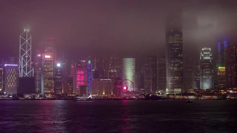 Stock Video Landscape Of Skyscrapers In Hong Kong At Night Animated Wallpaper - Free Live Wallpaper