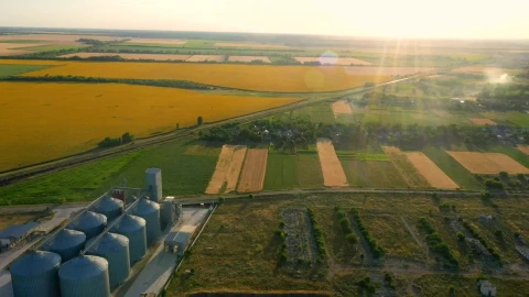 Stock Video Landscape Of Agricultural Fields And Industrial Building Animated Wallpaper - Free Live Wallpaper