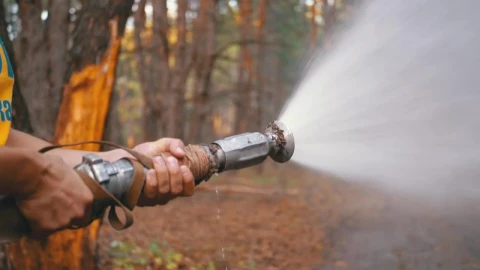 Stock Video Man Holding A Fire Hose In The Woods Animated Wallpaper - Free Live Wallpaper
