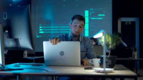 Stock Video Man Fed Up With Work In The Office Drinks Coffee Animated Wallpaper - Free Live Wallpaper