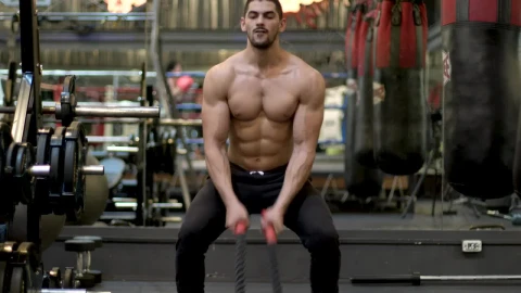 Stock Video Man Exercising With A Pair Of Ropes In The Gym Animated Wallpaper - Free Live Wallpaper