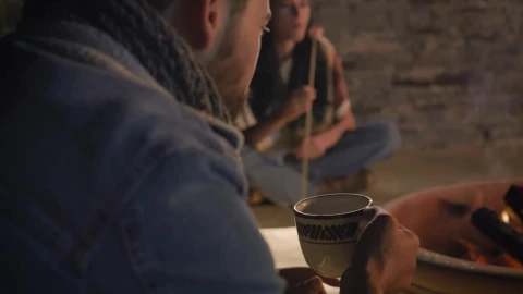 Stock Video Man Drinking Homemade Coffee On A Campfire Night Animated Wallpaper - Free Live Wallpaper