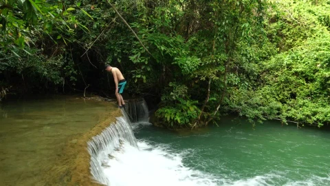Stock Video Man Dives Into A Small Waterfall Animated Wallpaper - Free Live Wallpaper