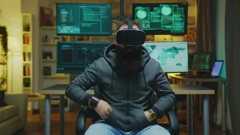 Stock Video Man Browsing Holographic Vr Screens With Gestures Animated Wallpaper - Free Live Wallpaper