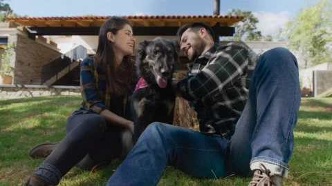 Stock Video Man And Woman Petting Their Dog In A Garden Animated Wallpaper - Free Live Wallpaper