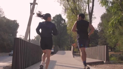 Stock Video Man And Woman Jogging Through A Park In The City Animated Wallpaper - Free Live Wallpaper