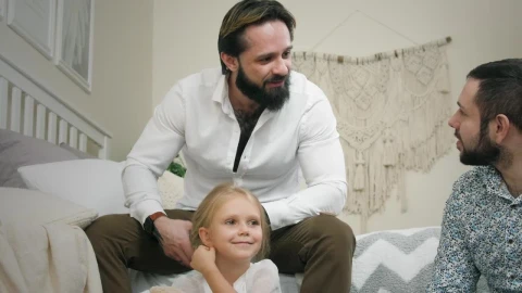 Stock Video Male Couple And Daughter At Home Animated Wallpaper - Free Live Wallpaper
