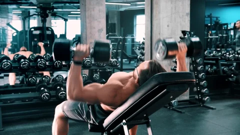 Stock Video Male Bodybuilder Doing Chest Exercises With Dumbbells Animated Wallpaper - Free Live Wallpaper