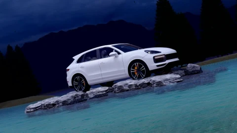 Stock Video Luxury Vehicle Parked On Rocks In A Lake Animated Wallpaper - Free Live Wallpaper